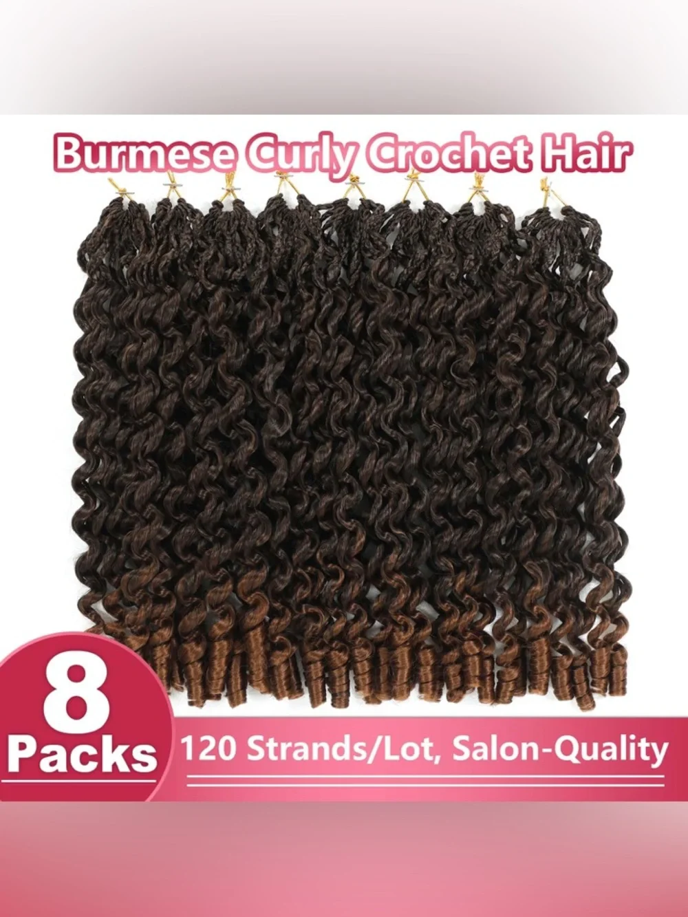Burmese Curl with Spiral Crochet Hair Curl Ends Soft Protein Fiber- FULL HEAD